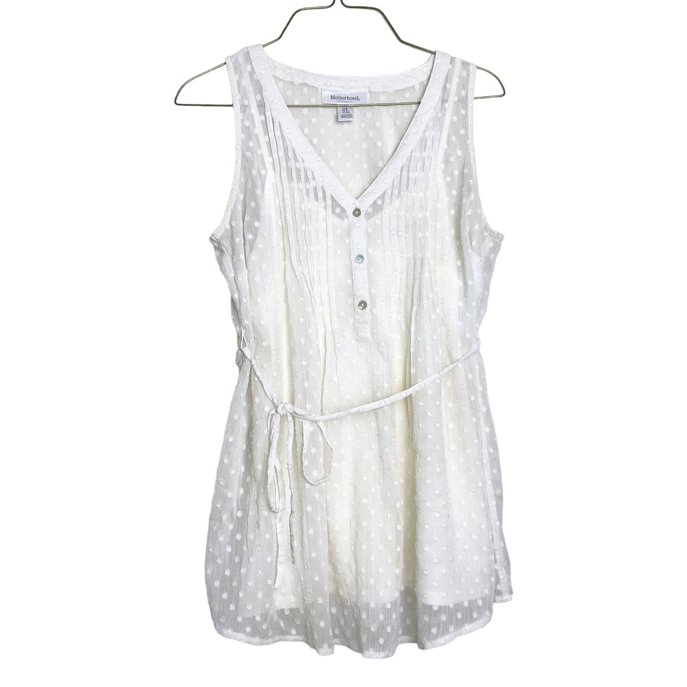 Motherhood Maternity sheer ivory polka dot layered tank top blouse & tie SMALL